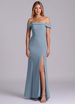 Azazie Luciana Brudtärnklänningar Klä av Tubklänning i Chiffong Av axeln Dammblå Konvertibel image1