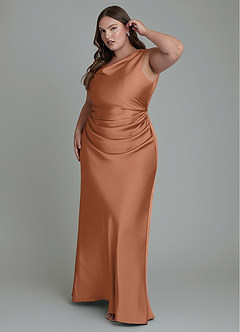 Azazie Kieryn Bridesmaid Dresses Bronzer Mermaid Pleated Stretch Satin Dress image9