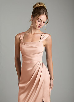Azazie Filippa Robes de demoiselle d'honneur Robe Trapèze en Satin extensible Plissée Or Rose image3