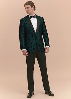 front Samuel émeraude Veste de smoking à revers pointus en jacquard à motif floral