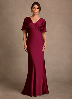 Azazie Dosia 신부의 어머니 드레스 쉬스 주름진 스트레치 새틴 플로어 길이 드레스 image1