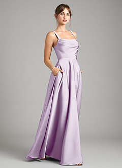 Azazie Shaude Bridesmaid Dresses Frosted Lilac A-Line Pleated Stretch Satin Dress image6