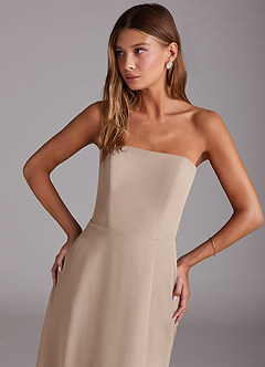Azazie Wren Bridesmaid Dresses Taupe A-Line Strapless Chiffon Dress image5