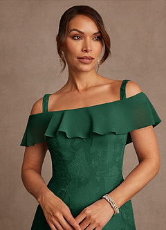 Azazie Marina Mère de la mariée Robes Robe Trapèze en Blumen-Burnout Épaule décolletée Vert Foncé image4