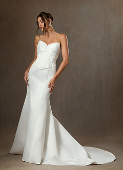 Azazie Carryn Robes de mariée Robe Sirène en Satin Sans bretelle Blanc De Diamant image1