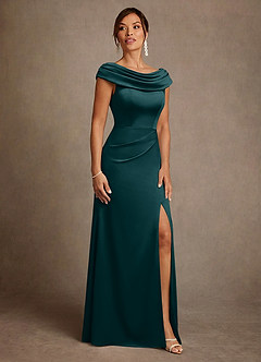 Azazie Irvine Mother of the Bride Dresses Pine A-Line Pleated Stretch Satin Dress image4