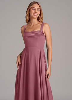 Azazie Shaude Vestidos de damas de honor Vestido Rosa Del Desierto de Gasa de Línea A con Plisado image5