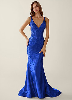 Roxana Royal Blue V-neck Hot Rhinestones Corset Prom Dress image3