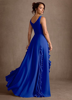 Azazie Darla vestidos de madre de la novia Vestido Azul Real de Gasa de Corte en A con Drapeado image4