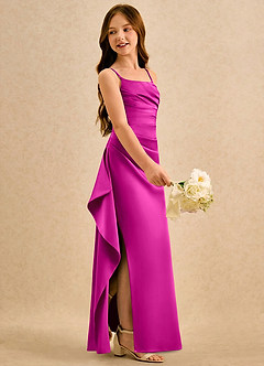 Azazie Cannoli Girls Formal Flower Girl Dresses Fuchsia A-Line Pleated Matte Satin Dress image4