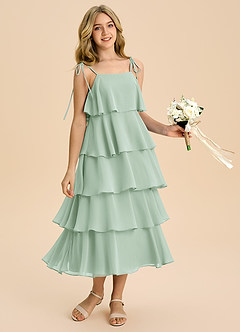 Azazie Shortcake Junior Vestido de Agave de Gasa de Corte en A con Lazo image5