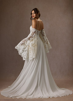 Azazie Rhya Hochzeitskleider A-Linie Schulterfrei Spitze Kleid Diamantweiß Champagner image6