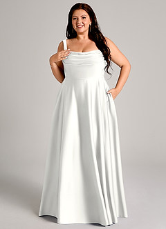 Azazie Shaude Abiti da Damigella Abito A-Line in Raso Elasticizzato Plissettato Bianco image4