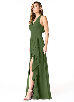 Azazie Aviv Bridesmaid Dresses Olive A-Line Pleated Chiffon Dress image3