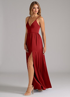 Azazie Aaida Bridesmaid Dresses Pomegranate A-Line Corset Stretch Satin Dress image3