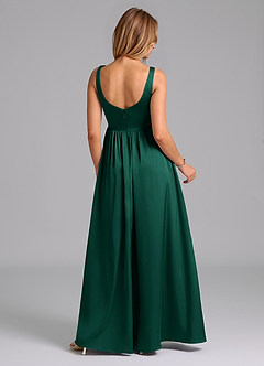 Azazie Keyla Bridesmaid Dresses Emerald A-Line Pleated Stretch Satin Dress image2