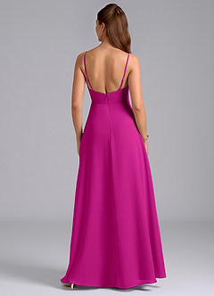 Azazie Sarella Bridesmaid Dresses Fuchsia A-Line with Pockets Chiffon Dress image2