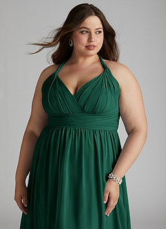 Azazie Ashia Bridesmaid Dresses Emerald A-Line Pleated Chiffon Dress image10