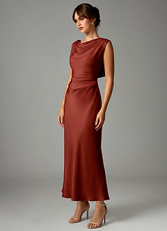 Azazie Kieryn Robes de demoiselle d'honneur Robe Sirène en Satin extensible Plissée Terracotta image3