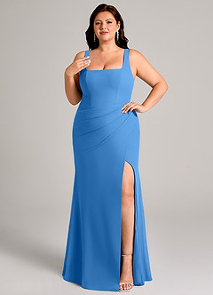 Azazie Mero Bridesmaid Dresses Blue Jay Sheath Pleated Chiffon Dress image11