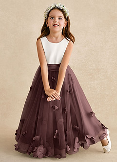 Azazie Vi Blumenmädchenkleider A-Linie ärmellos Tüll Kleid Espresso image6