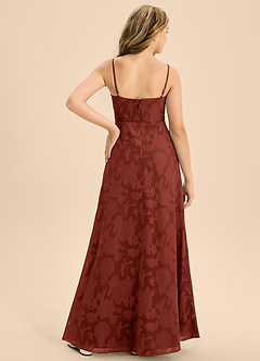 Azazie Kaylee Junior Abito A-Line in Burnout Floreale Con Cintura Terracotta image2