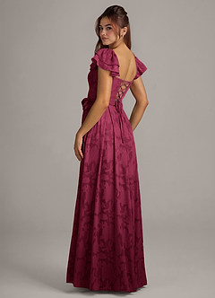 Azazie Aricella Bridesmaid Dresses Burgundy A-Line Corset Floral Burnout Dress image4