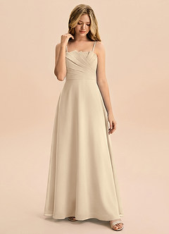 Azazie Rory Junior Champagne A-Line Pleated Chiffon Dress image4
