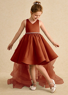 Azazie Julietta Flower Girl Dresses Paprika Ball-Gown Convertible Tulle Dress image5