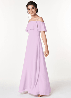 Azazie Maggie Junior Frosted Lilac A-Line Off the Shoulder Chiffon Dress image5