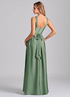 Azazie Dixie Vestidos de damas de honor Vestido de Matcha de Satén Elástico de Corte en A con Plisado image5