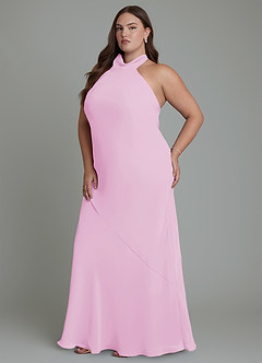 Azazie Velli Bridesmaid Dresses Candy Pink Mermaid High Neck Chiffon Dress image12