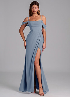 Azazie Johana Brautjungfernkleider Wandelbar Meerjungfrau-Linie Schulterfrei Chiffon Kleid Staubblau image4