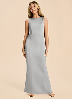 Azazie Emi Junior Silver Sheath Bow Stretch Satin Dress image6