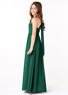 Azazie Jaylah Junior Emerald A-Line Ruched Chiffon Dress image3