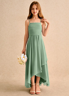 Azazie Twilight Dance Girls Formal Abiti da Ragazza di Fiori Abito A-Line in Chiffon Plissettato Matcha image5