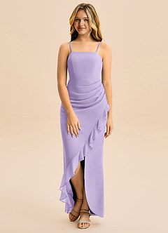 Azazie Buzzy Junior Robe Fourreau en Mousseline de soie Plissée Lilas image4