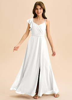 Azazie Kelsea Junior Linia A Marszczony Szyfon Długość podłogi Młodsza druhna Sukienka image6