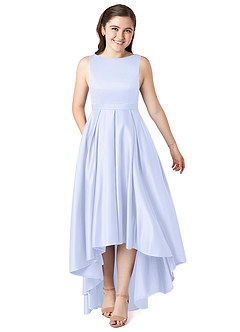 Azazie Inaya A-Line Matte Satin Asymmetrical Junior Bridesmaid Dress with Belt image1
