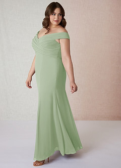 Azazie Lecia Robes de demoiselle d'honneur Robe Empire Convertible en Mousseline de soie Schulterfrei, plissiert Vert Sauge image10