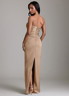 Azazie Sonora Vestidos de damas de honor Vestido de Gris Pardo de Satén Elástico de Corte Recto con Sin tirantes image7