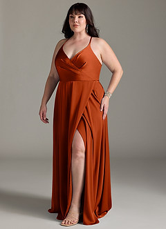 Azazie Davis Brautjungfernkleider A-Linie Plissee Stretch-Satin Kleid Paprika image10