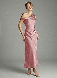 Azazie Emerson Bridesmaid Dresses Dusty Rose Mermaid Off the Shoulder Stretch Satin Dress image3