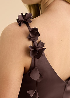 Azazie Gumdrop Junior 엠파이어 주름진 스트레치 새틴 플로어 길이 주니어 신부 들러리 드레스 image8