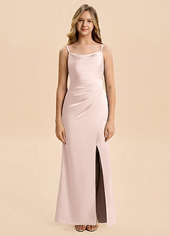 Azazie Christen Junior Vestido de Rosa Rubor de Satén Elástico de Corte en A con Plisado image1