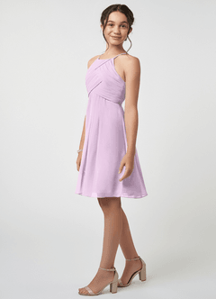 Azazie Ginny Junior A-Linie Plissee Chiffon Kleid Frostiges Flieder image3