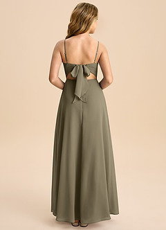 Azazie Shale Junior Willow Green A-Line Bow Chiffon Dress image1