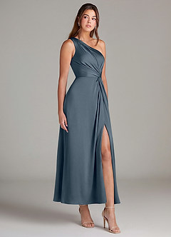 Azazie Brooke Robes de demoiselle d'honneur Robe Trapèze en Satin extensible Une épaule Violet Crépusculaire image4