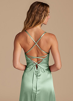 Azazie Mei Bridesmaid Dresses Matcha A-Line Metallic Satin Dress image2