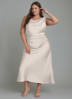 Azazie Kieryn Bridesmaid Dresses White Alabaster Mermaid Pleated Stretch Satin Dress image3